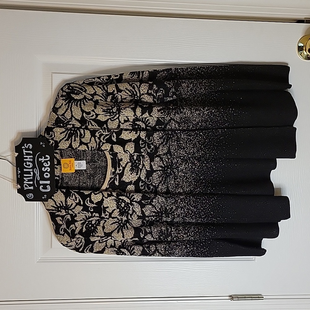 Ruby Rd. Sweater Petite Large Black Gold Metallic Layered Look